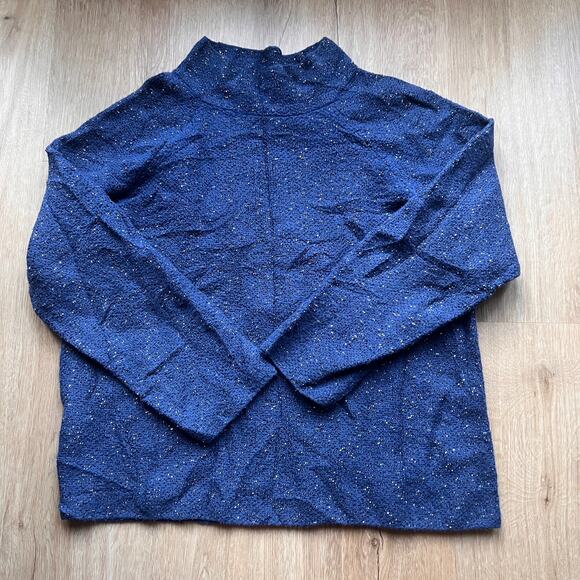 Eileen Fisher Blue Cotton Organic Blend Mock Neck Sweater Size M - Picture 1 of 6